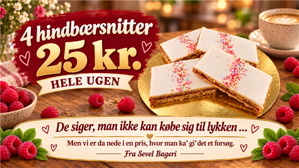 Hindbærsnitter  4 for 25 kr